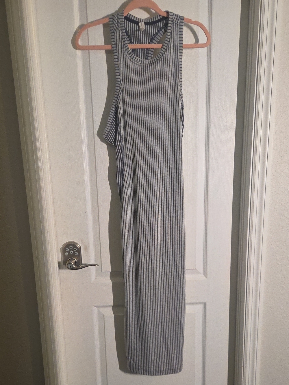 Anthropologie Daily Practice Sleeveless Striped Maxi Dress in Blue, Gray